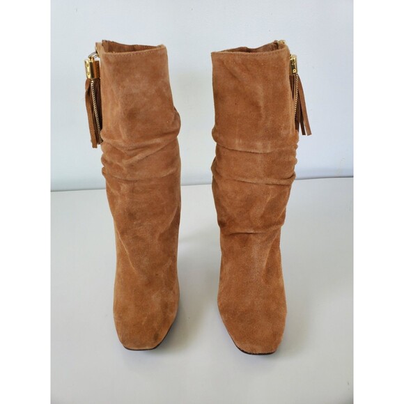 Michael Kors VIENNA BARLEY Brown Suede Tassel Side Zip Mid-Calf Heeled Boots 8 M - Picture 2 of 11